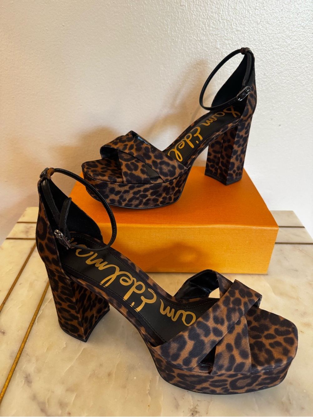 EUC Sam Edelman Leopard Print Platform Sandals - Black & Brown